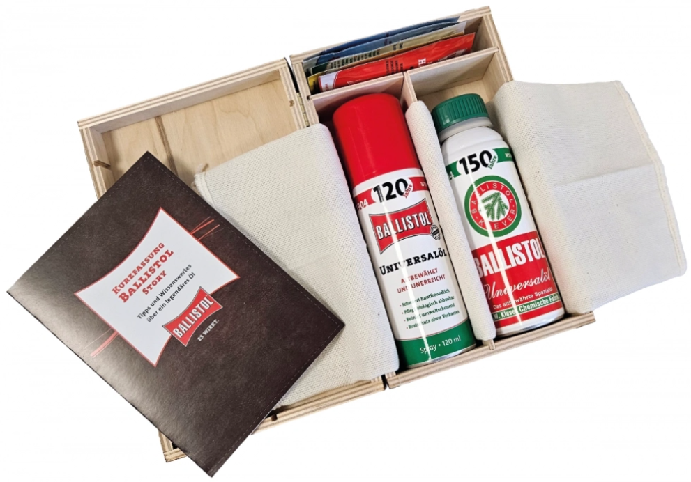 Ballistol Jubiläumsbox Holz 150 m + 120 ml