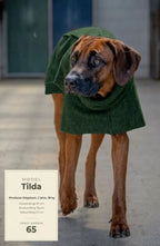 Grüner Wollwalkmantel an Rhodesian Ridgeback mit Größenangaben zur Größe 65