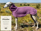 Wollwalkmantel in Mauve an Galgo Espanol mit Größenangaben