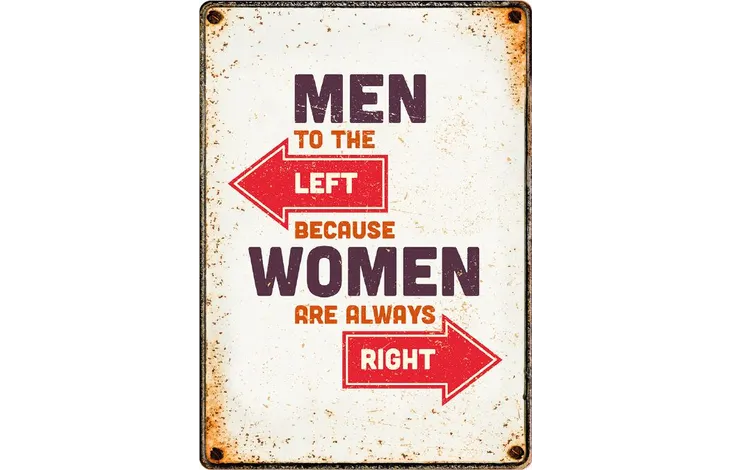 Blechschild "Men left - Women right"