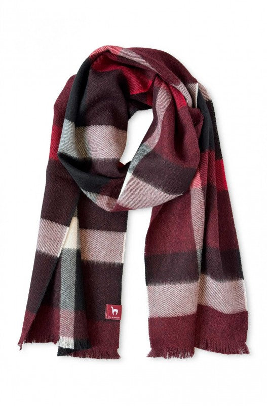 Alpaka Schal Baby Cuadro Rot-Schwarz