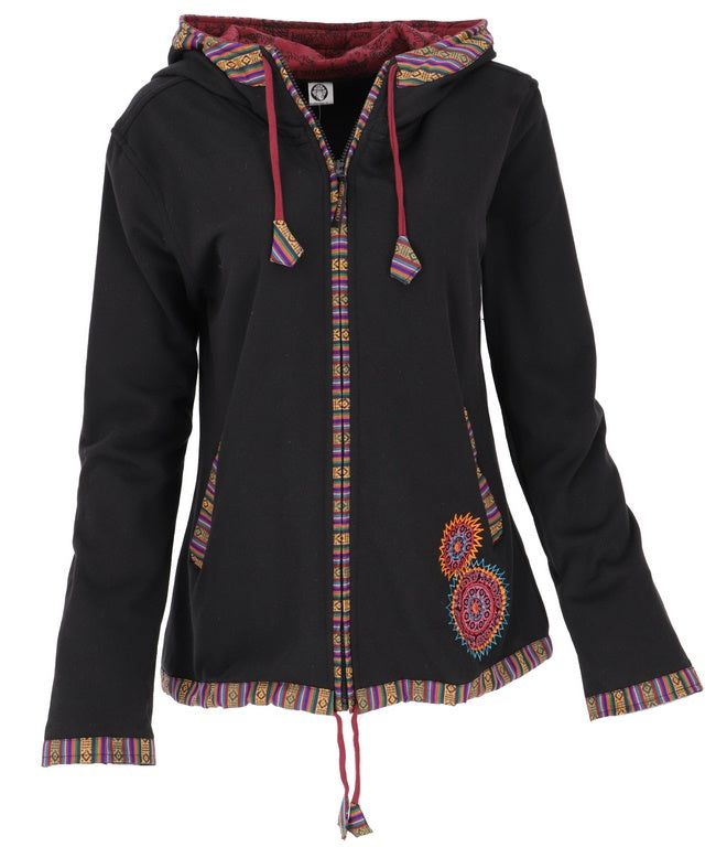 Kapuzenjacke Baumwolle bestickt Schwarz XL