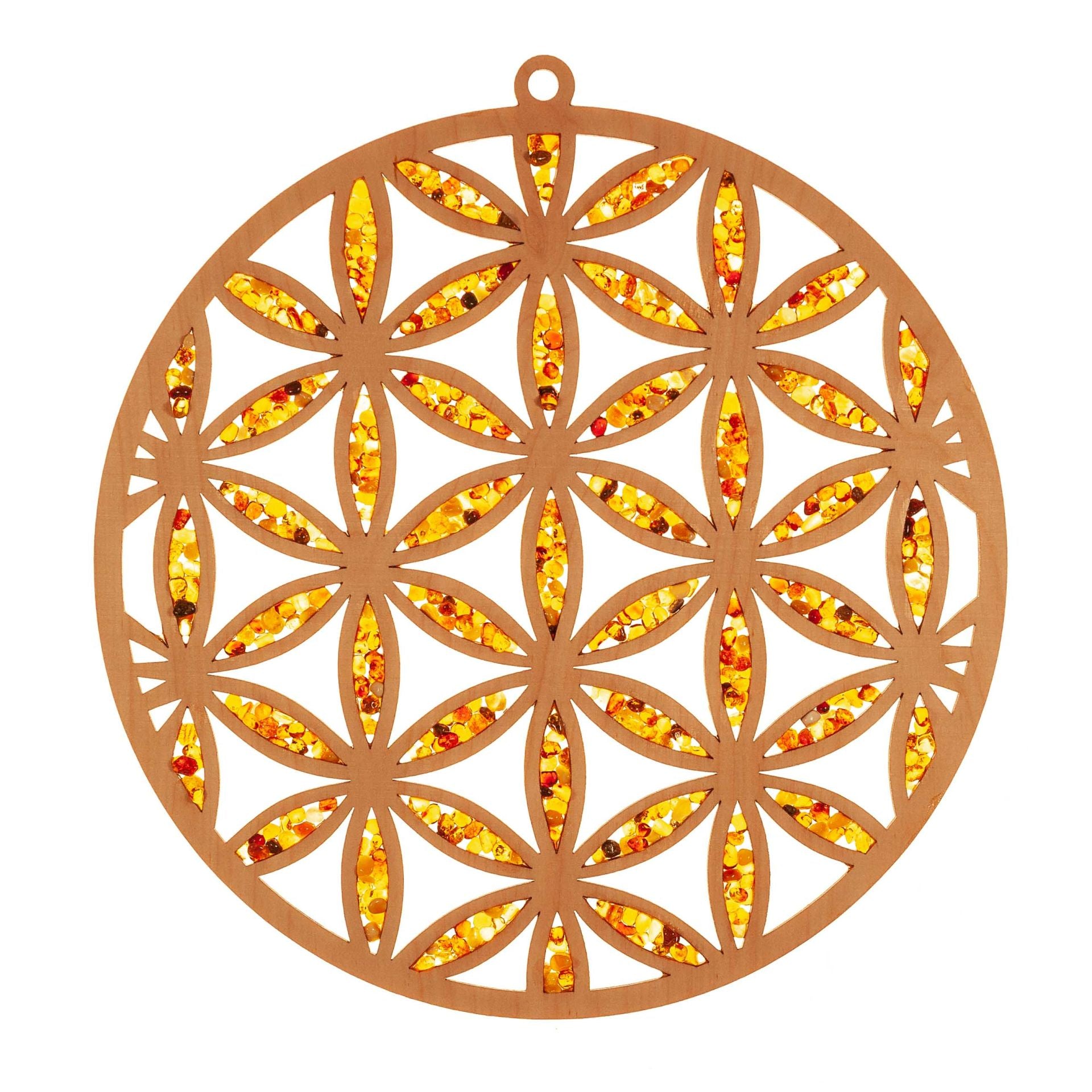 Suncatcher Bernstein 11 cm Blume des Lebens
