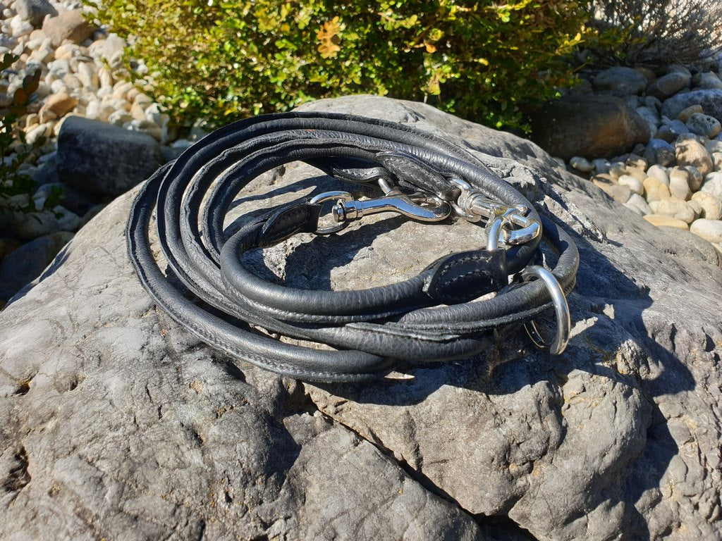 Rundlederleine verstellbar Schwarz