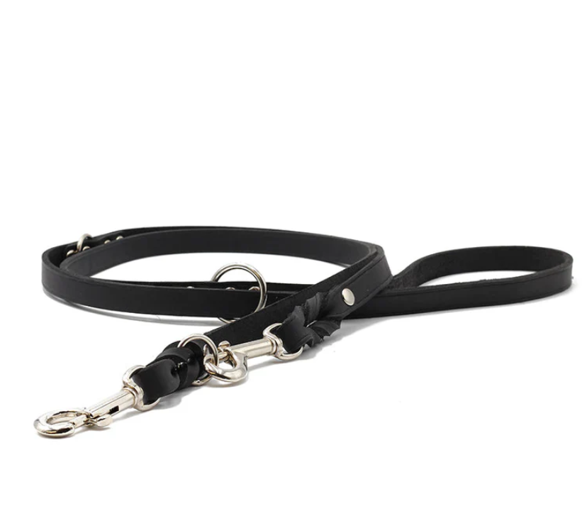 Fettlederleine Klassik 200 cm Schwarz 12 mm