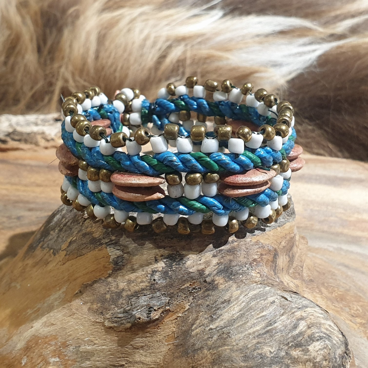 Armband Hemba Petrol-Weiß