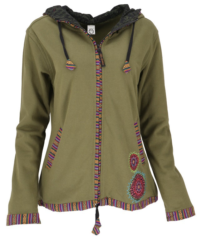 Kapuzenjacke Baumwolle bestickt Olive S