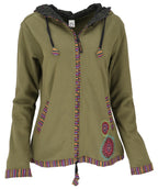 Kapuzenjacke Baumwolle bestickt Olive S