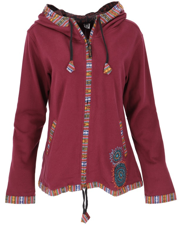 Kapuzenjacke Baumwolle bestickt Rot S