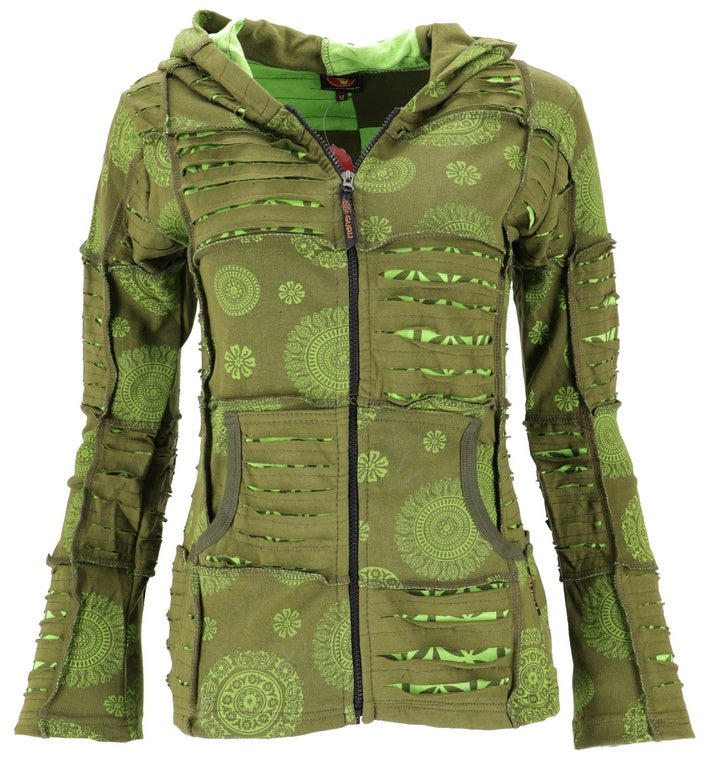 Patchwork Jacke mit Kapuze Olive/Lemon XL