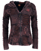 Patchwork Jacke mit Kapuze Dunkelbraun S