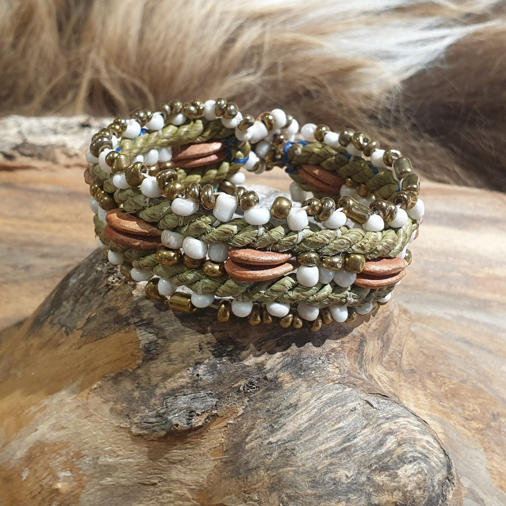 Armband Hemba Olive-Weiß