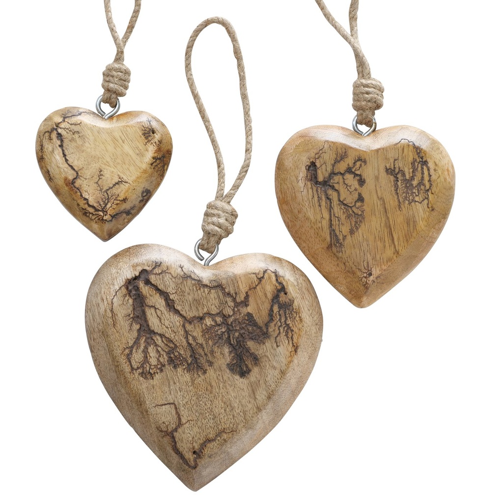 Dekoherzen 3er Set aus Mangoholz