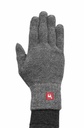 Hand mit Fingerhandschuh aus grauer Wolle
