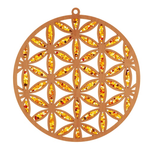 [riwat-11] Suncatcher Bernstein 11 cm (Blume des Lebens)