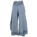 taubenblaue, weite Hose mit Druck an Bund und Saum in grobem Baumwollstoff
