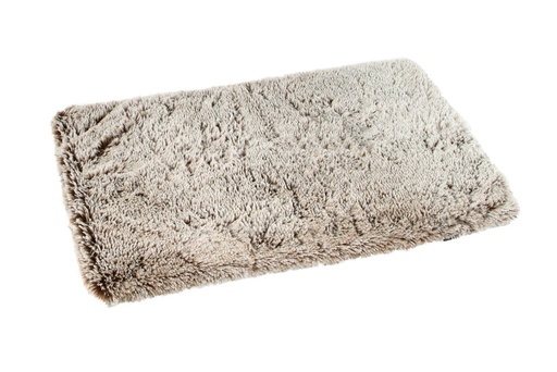 Rechteckige, plüschige Hundedecke liegend mit längerem, rauchbraunem Flor