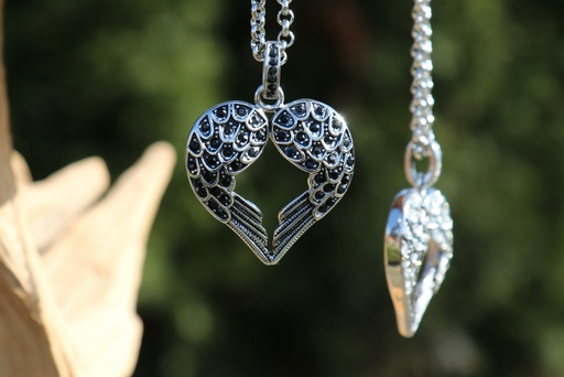zwei Anhänger aus Flügeln, die ein Herz bilden