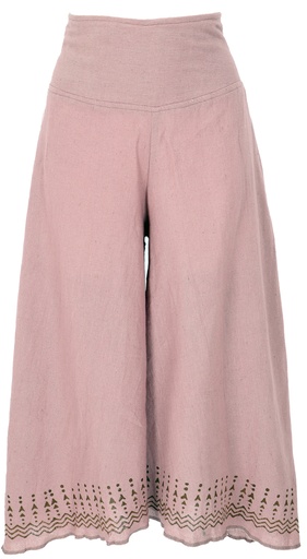 weite Sommerhose aus grober Leinenoptik in zart rosa 3/4 lang