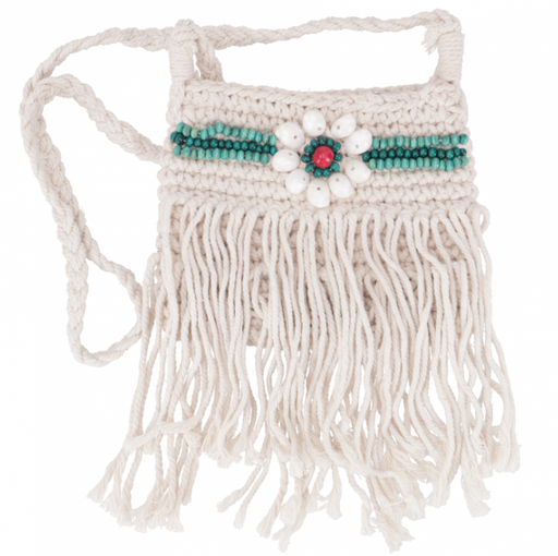 [P0031291] Makramee Umhängetasche Creme Türkis