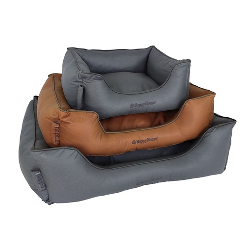 Drei verschiedene Größen von Hundebetten übereinander in den angebotenen zwei Farben