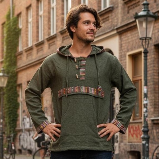 Mann in olivgrünem Kapuzenhoodie